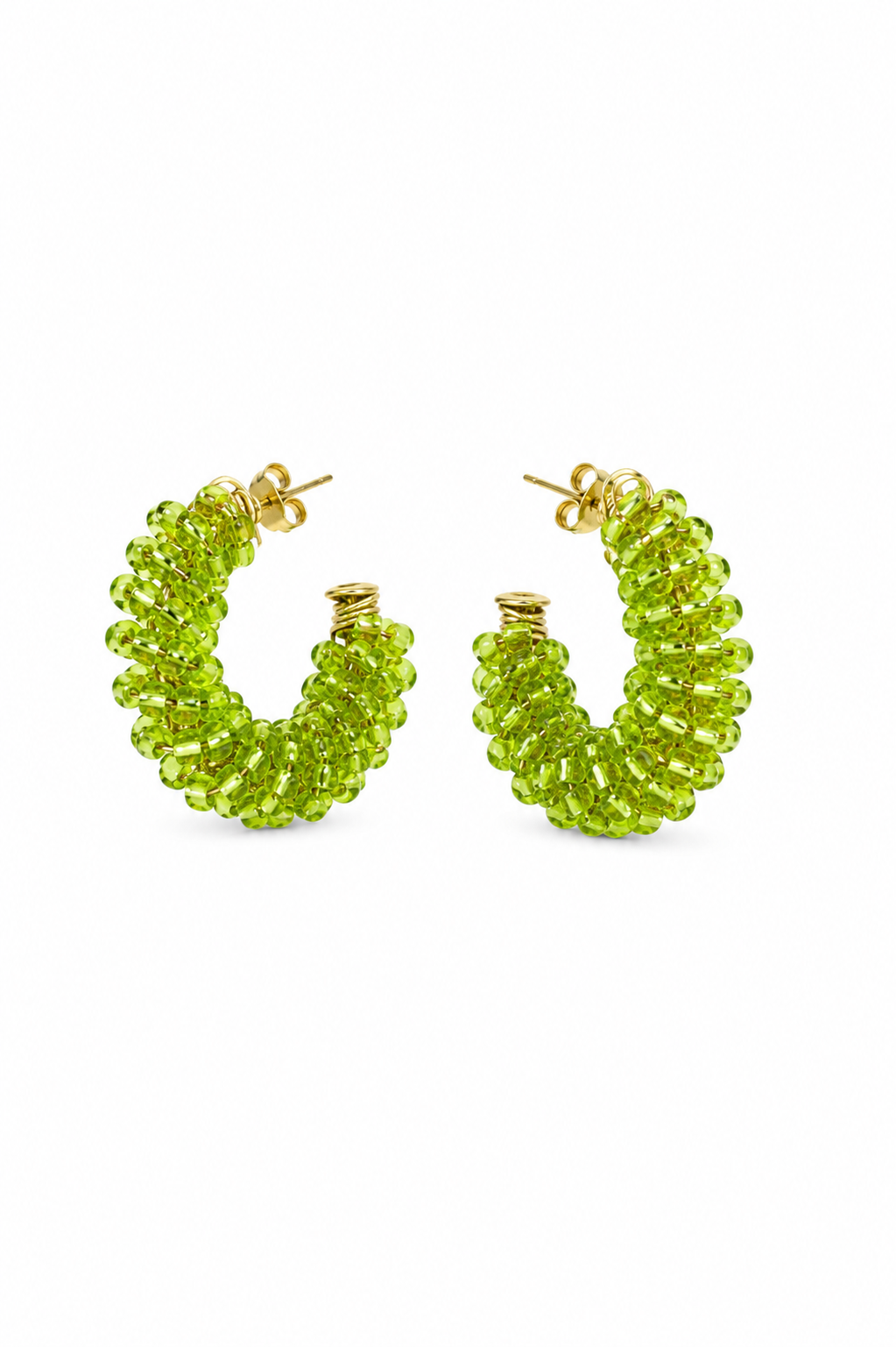 Lime Beaded Hoops