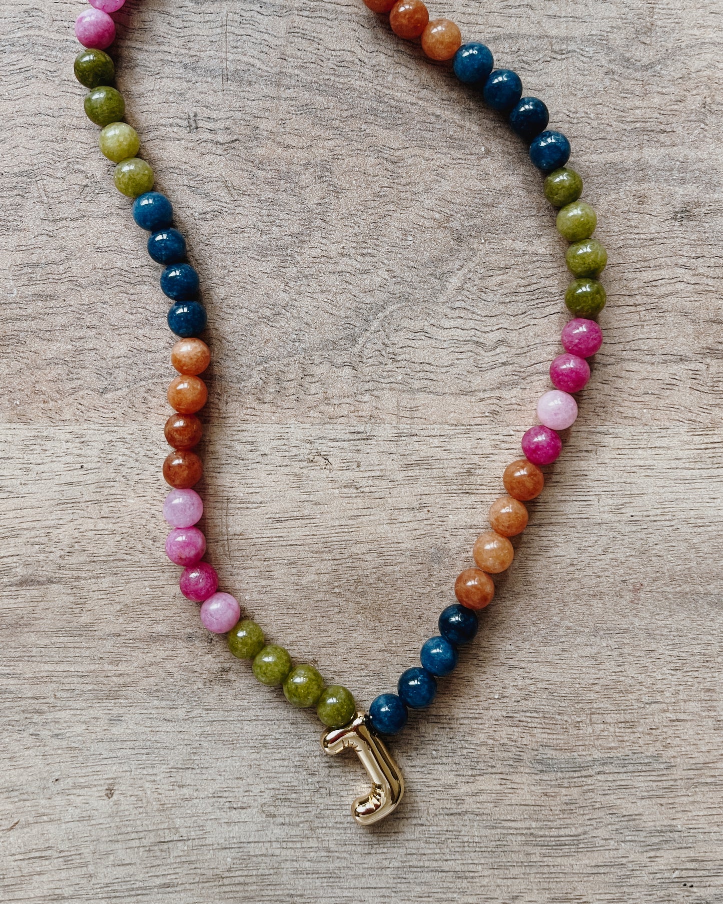 Multi Color Beaded Initial Necklace
