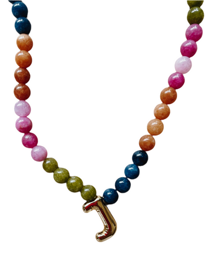 Multi Color Beaded Initial Necklace