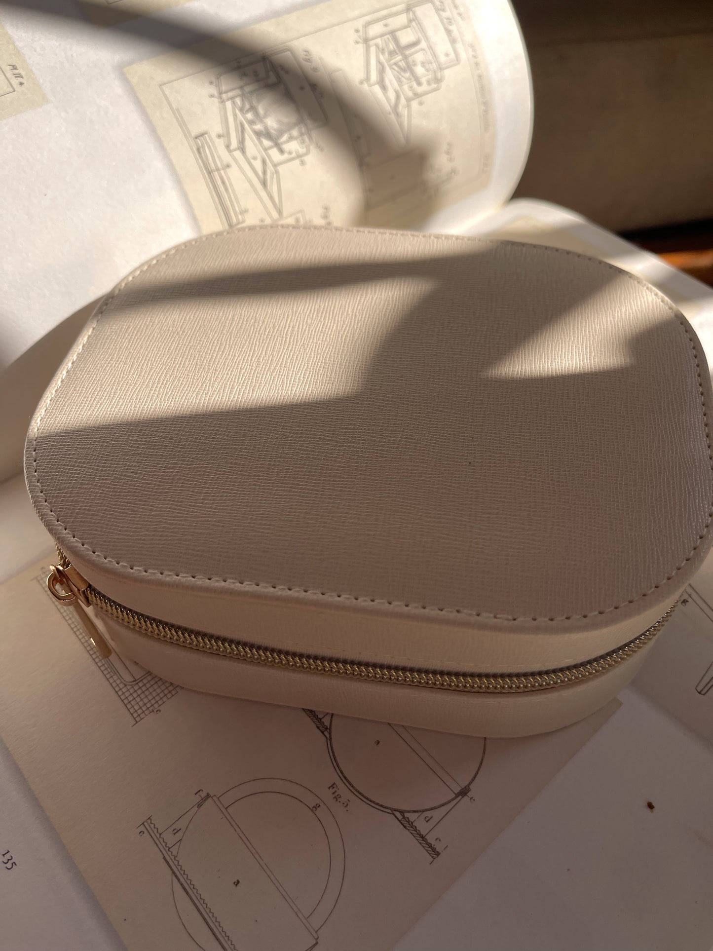 Leather Travel Jewelry Box — Beige