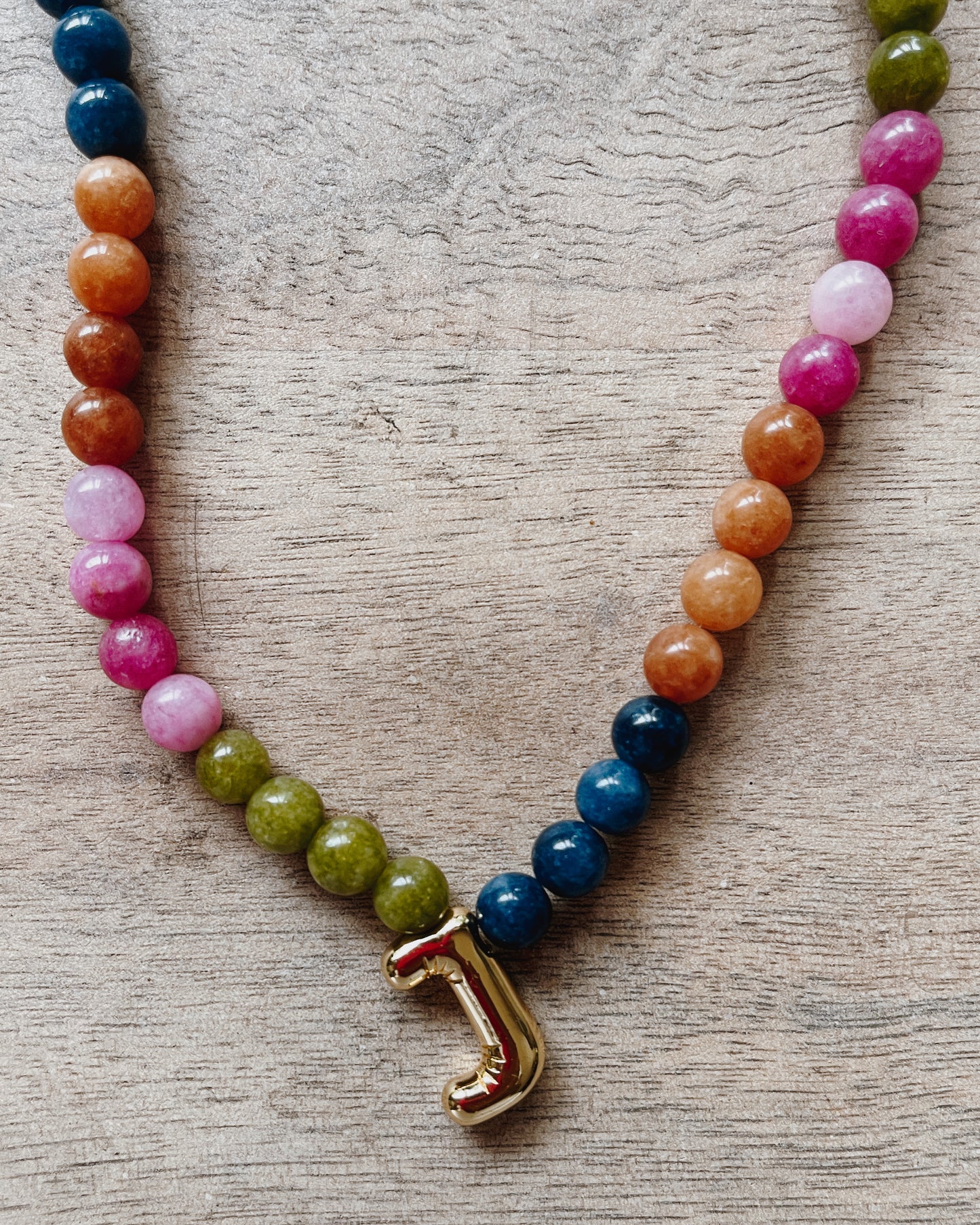 Multi Color Beaded Initial Necklace