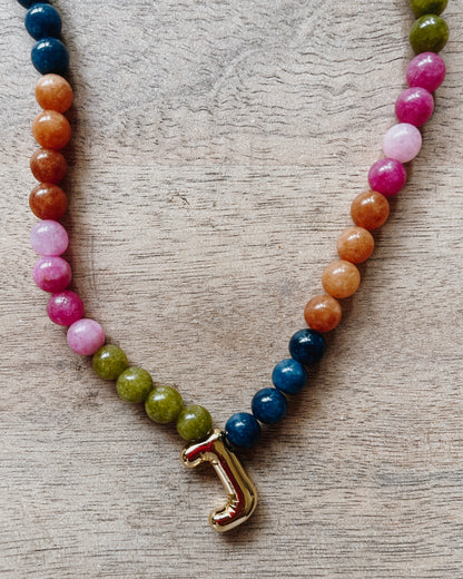 Multi Color Beaded Initial Necklace