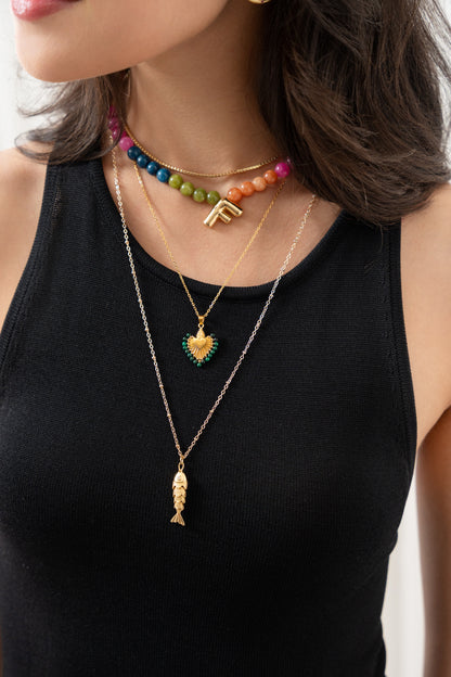 Multi Color Beaded Initial Necklace