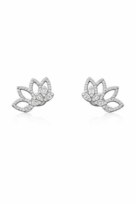 White Flower Silver Earring