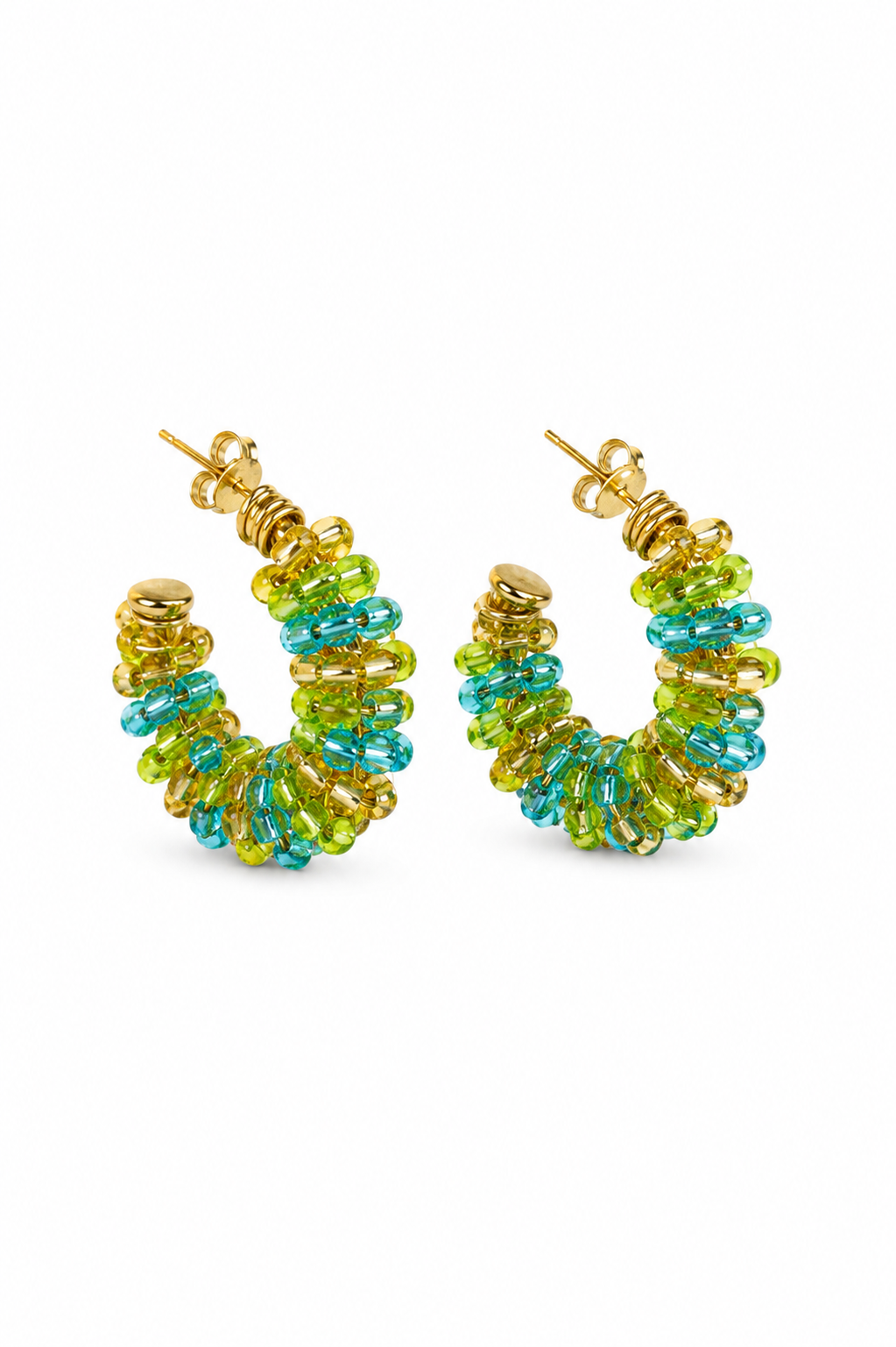Wild Green Beaded Hoops