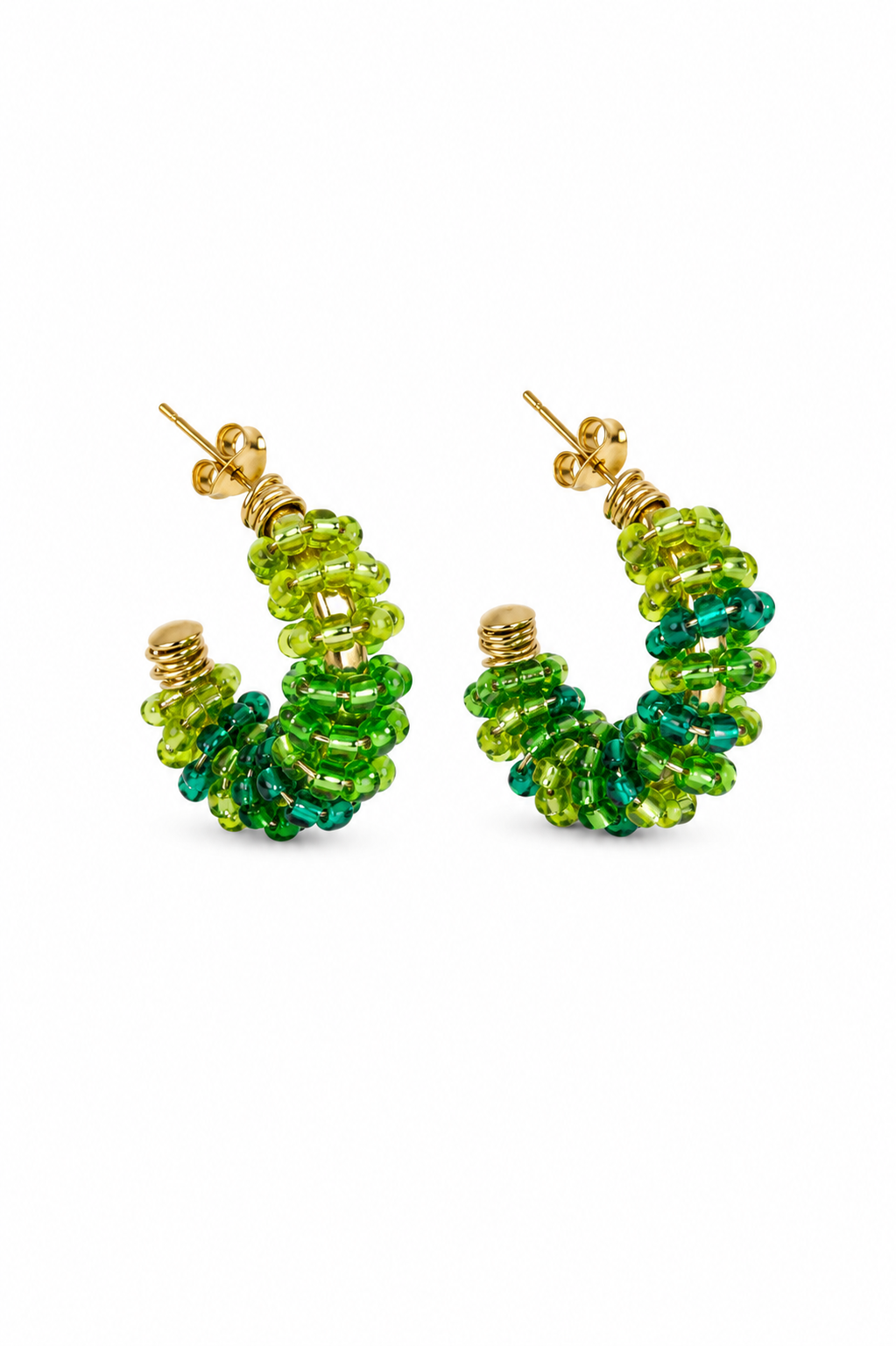 Forest Green Beaded Hoops
