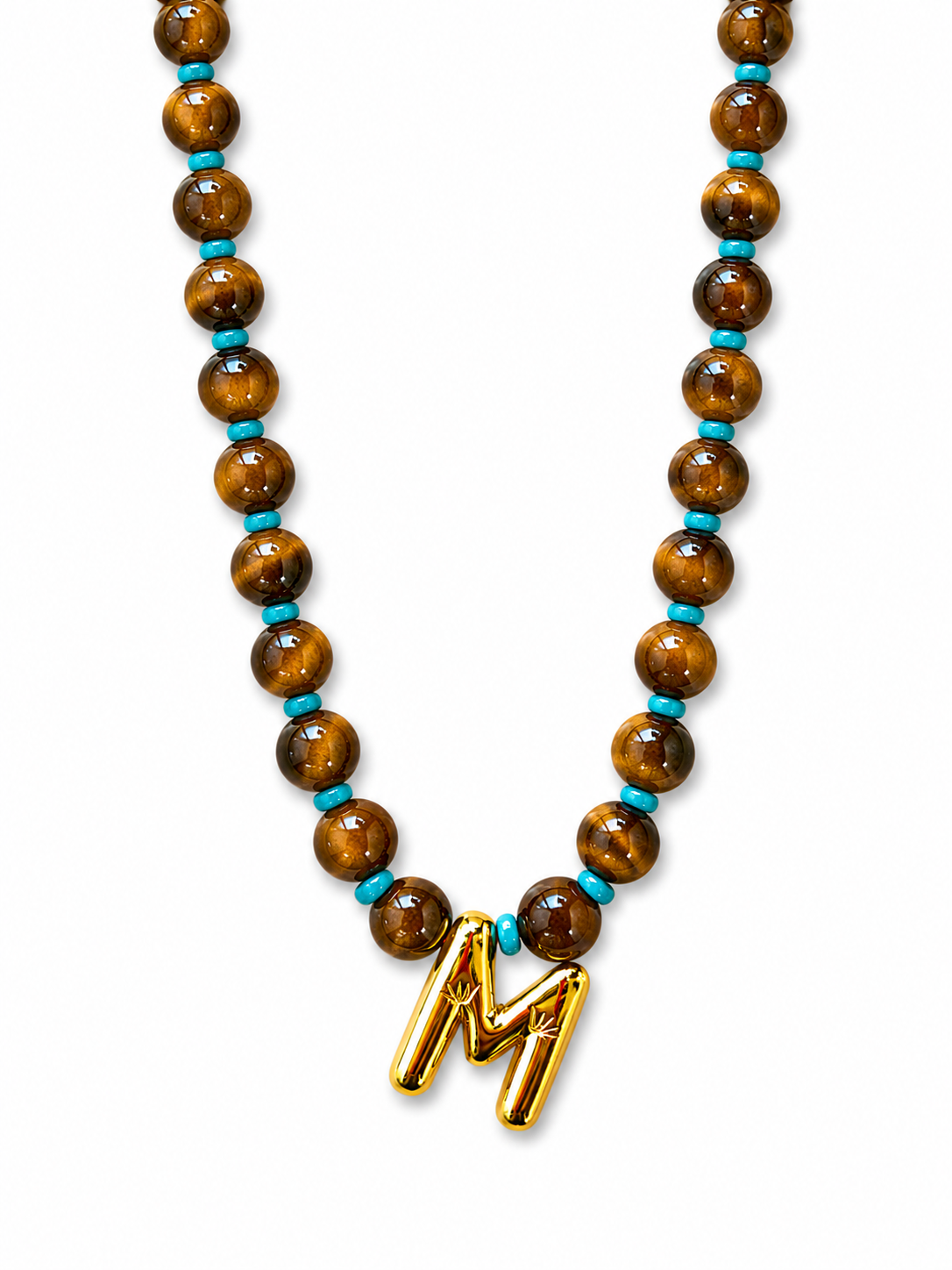 Tiger Eye & turquoise Beaded Initial Necklace